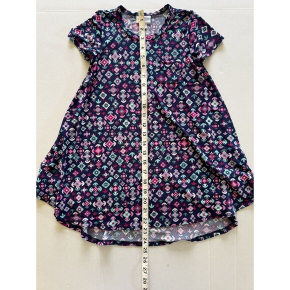 LuLaRoe Scarlett Dress Girls Size 6 Navy With Geometric Print Short Sleeve - Picture 5 of 9